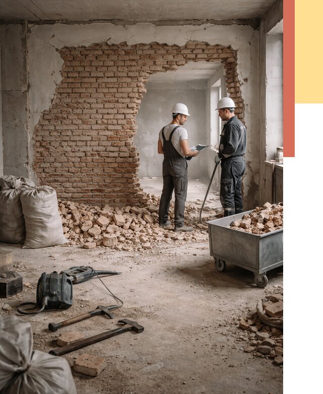 Демонтаж кирпичных стен в Мичуринске от 4349 руб. — быстро, недорого, под ключ | ОТДЕЛОЧНИК-Мчр