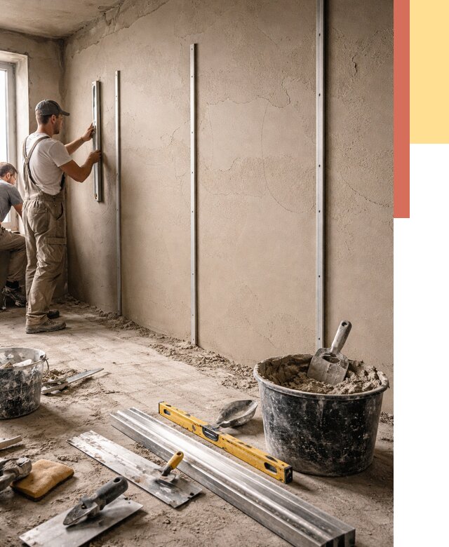 Штукатурка стен по маякам в Мичуринске от 5695 руб./м² — выравнивание под ключ | ОТДЕЛОЧНИК-Мчр