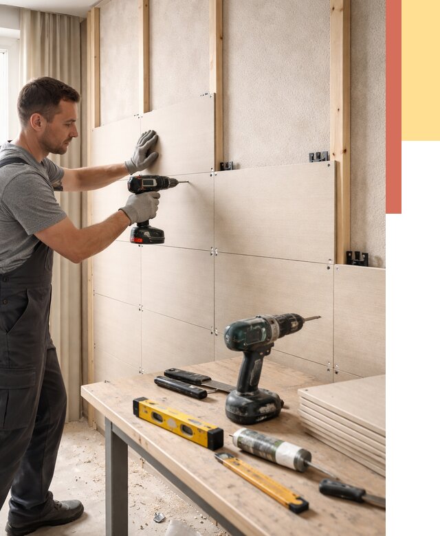 Монтаж МДФ панелей на стены в Мичуринске от 1294 руб. под ключ | ОТДЕЛОЧНИК-Мчр