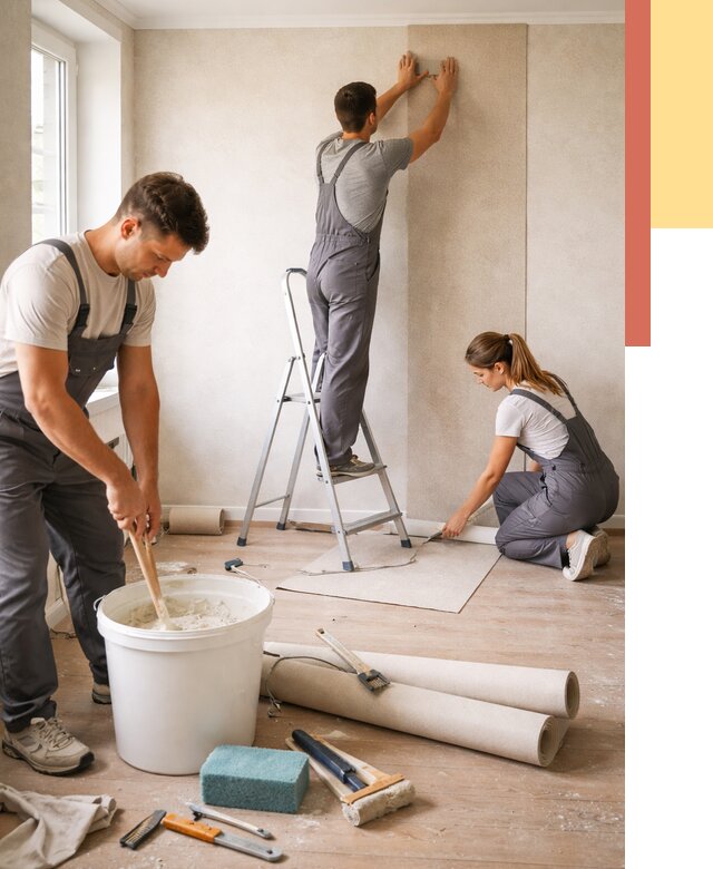 Оклейка стен обоями в Мичуринске от 3624 руб/м2 — быстро и недорого | ОТДЕЛОЧНИК-Мчр