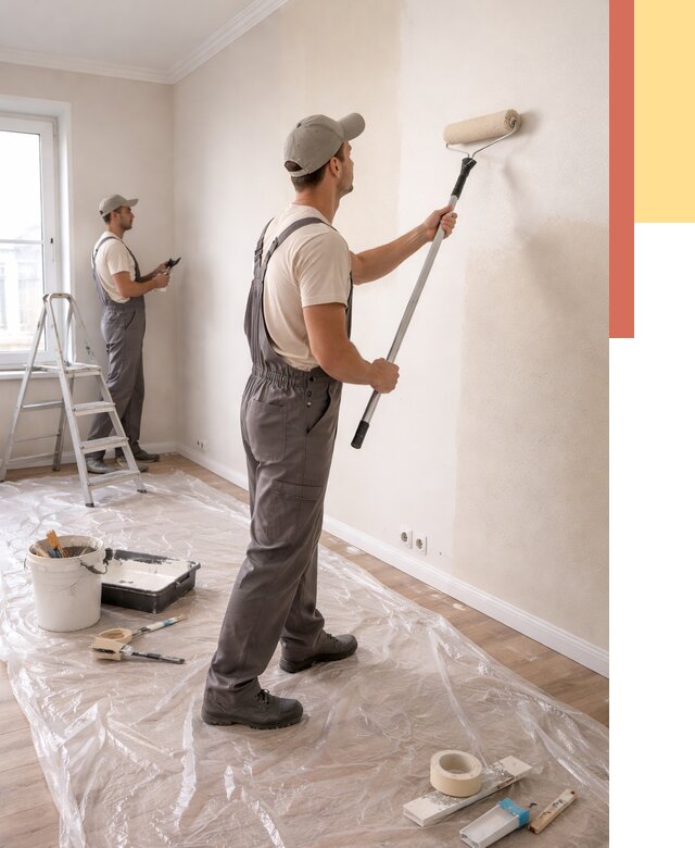 Покраска стен акриловой краской в Мичуринске от 3624 руб./м² — быстро и недорого | ОТДЕЛОЧНИК-Мчр