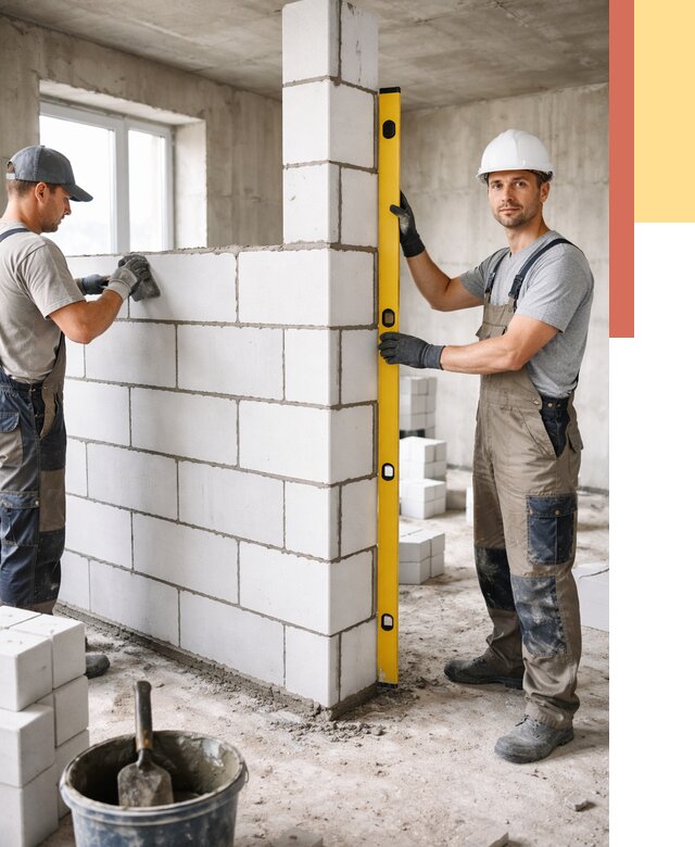 Кладка перегородок из пеноблока в Мичуринске от 1864 руб. под ключ | ОТДЕЛОЧНИК-Мчр