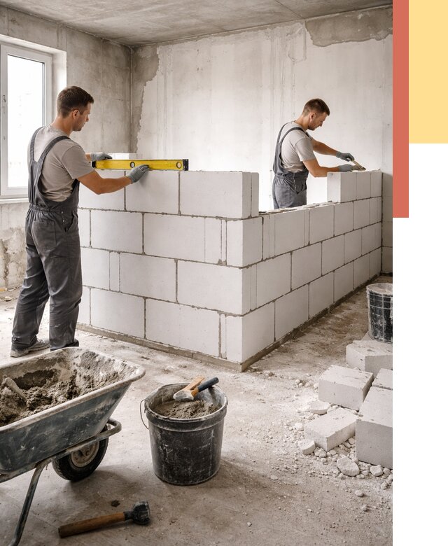 Кладка перегородок из ПГП в Мичуринске от 2589 руб./м2 — монтаж и возведение под ключ | ОТДЕЛОЧНИК-Мчр