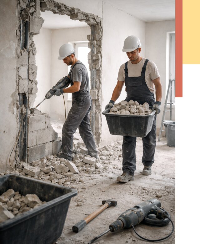 Демонтаж блоковых перегородок в Мичуринске от 3883 руб. — быстро и недорого | ОТДЕЛОЧНИК-Мчр