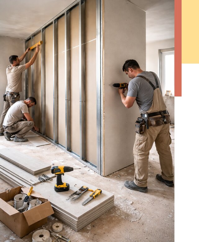 Монтаж однослойной перегородки из гипсокартона в Мичуринске от 673 руб. | ОТДЕЛОЧНИК-Мчр