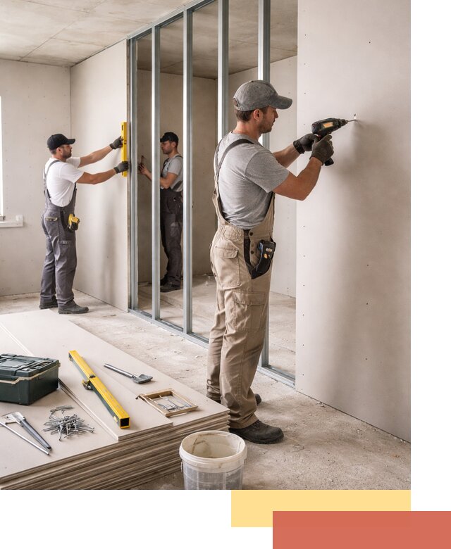 Однослойная перегородка из гипсокартона в Мичуринске под ключ, монтаж и отделка