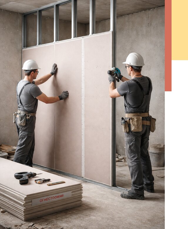 Перегородка из огнестойкого гипсокартона в Мичуринске от 1915 руб. под ключ | ОТДЕЛОЧНИК-Мчр