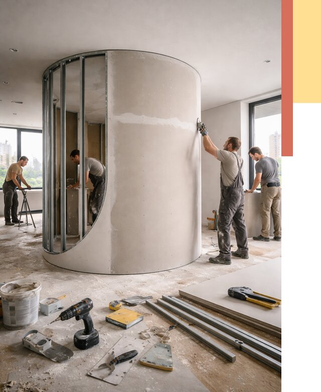 Радиусная перегородка из гипсокартона в Мичуринске от 3003 руб. под ключ | ОТДЕЛОЧНИК-Мчр