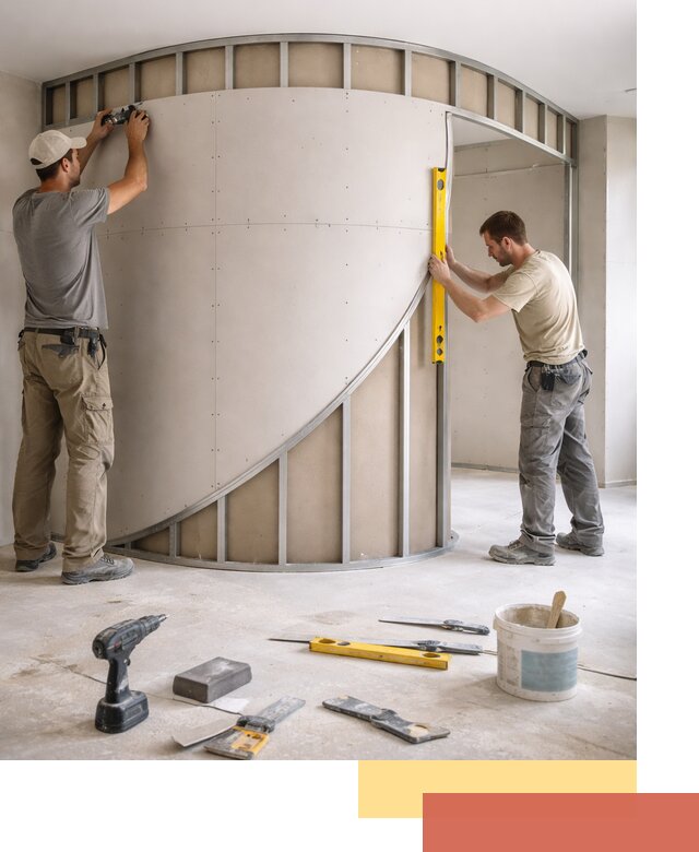 Радиусная перегородка из гипсокартона в Мичуринске под ключ