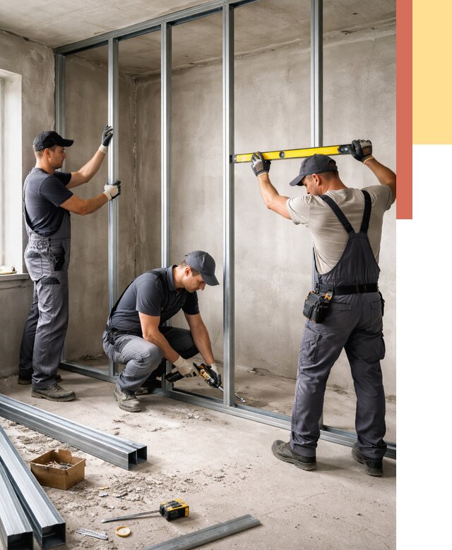 Монтаж каркаса перегородки из профиля в Мичуринске от 777 руб. | ОТДЕЛОЧНИК-Мчр