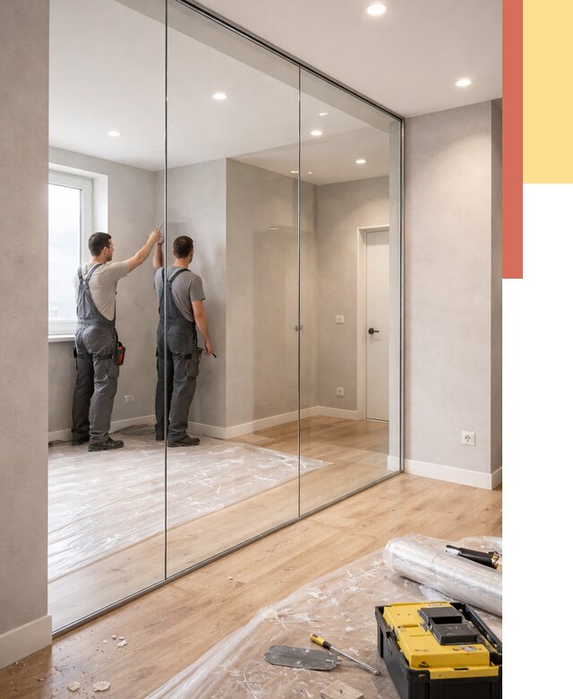 Безрамные стеклянные перегородки в Мичуринске — монтаж от 9836 руб. | ОТДЕЛОЧНИК-Мчр