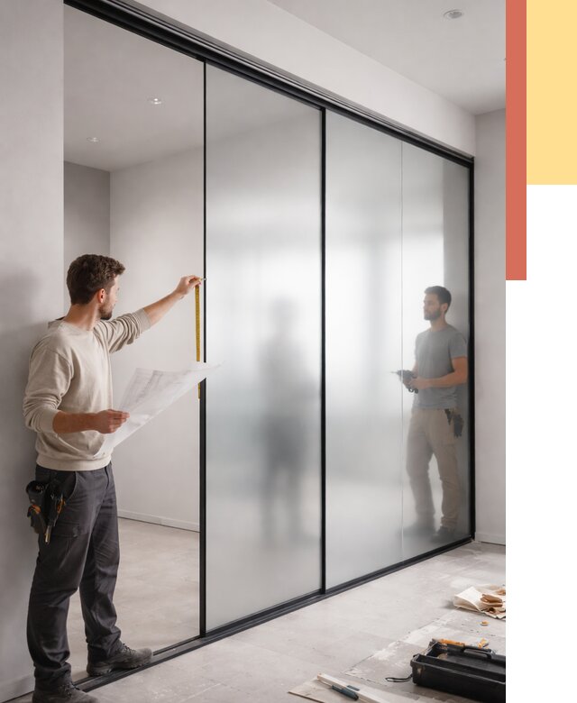 Матовые стеклянные перегородки в Мичуринске от 8801 руб. — монтаж и установка | ОТДЕЛОЧНИК-Мчр