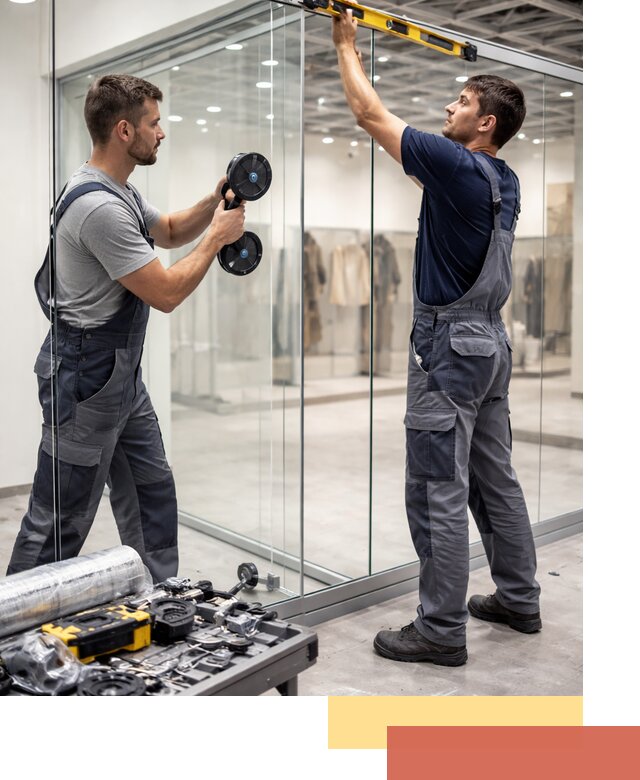 Стеклянные перегородки для магазинов в Мичуринске — монтаж и установка