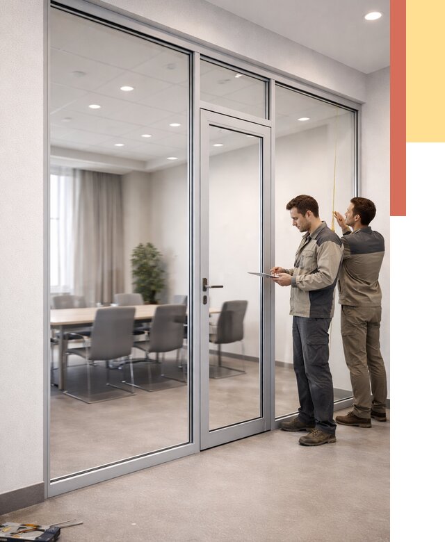 Установка и монтаж алюминиевых перегородок со стеклом в Мичуринске от 8490 руб. | ОТДЕЛОЧНИК-Мчр