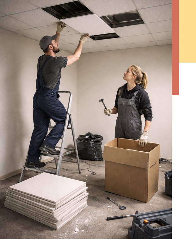 Демонтаж потолочной плитки в Мичуринске от 4659 руб. быстро и недорого | ОТДЕЛОЧНИК-Мчр