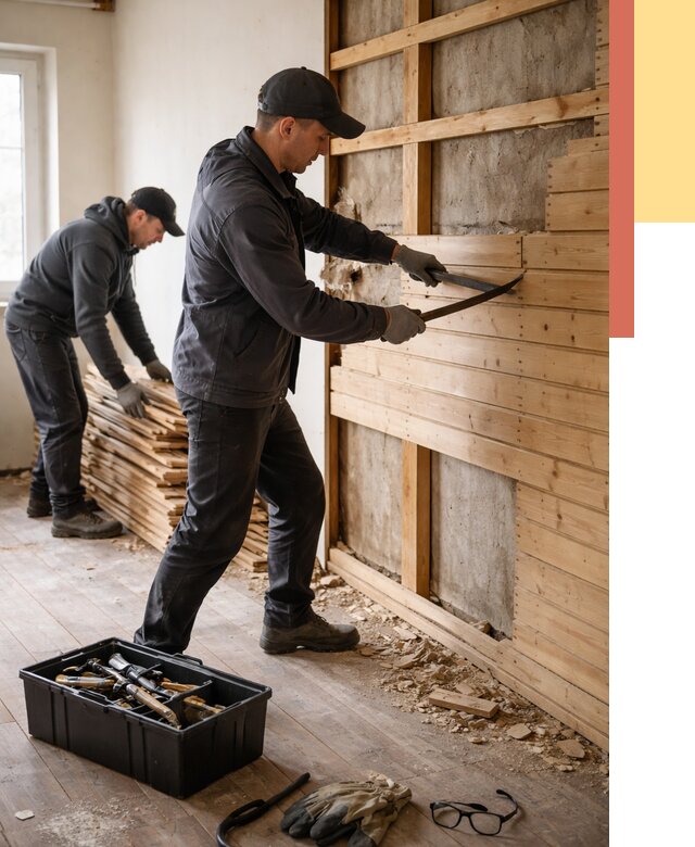 Демонтаж вагонки в Мичуринске от 3935 руб/м2 — быстро и недорого | ОТДЕЛОЧНИК-Мчр