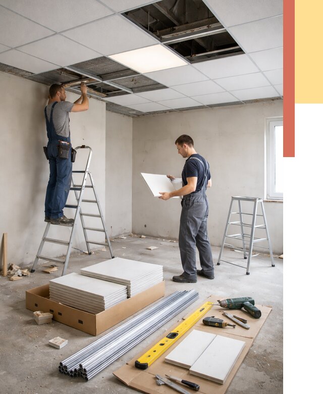 Монтаж потолка армстронг в Мичуринске от 4659 руб/м2 — быстрая установка под ключ | ОТДЕЛОЧНИК-Мчр