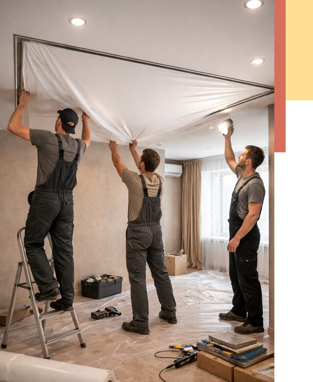 Монтаж ПВХ натяжного потолка в Мичуринске от 3624 руб. под ключ | ОТДЕЛОЧНИК-Мчр