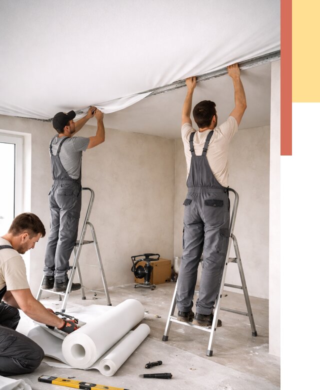 Монтаж тканевого натяжного потолка в Мичуринске от 3624 руб. под ключ | ОТДЕЛОЧНИК-Мчр