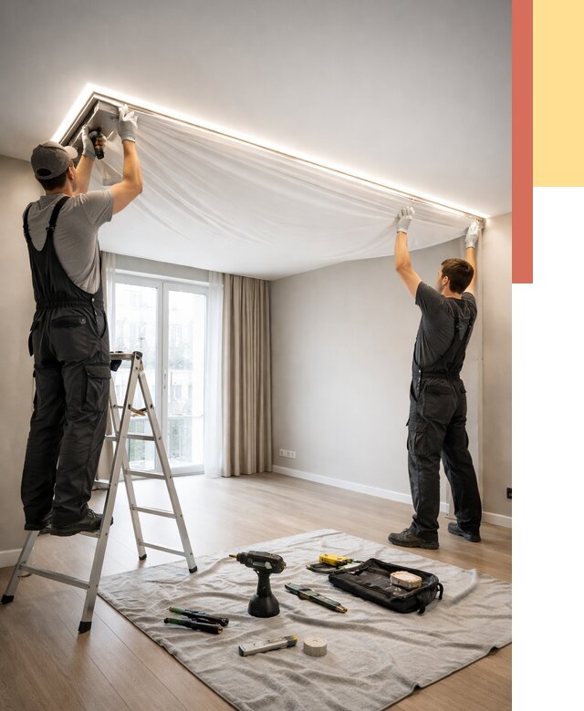 Монтаж парящего натяжного потолка в Мичуринске от 4659 руб. быстро и недорого | ОТДЕЛОЧНИК-Мчр