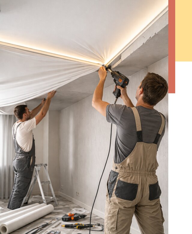 Монтаж натяжного потолка с подсветкой в Мичуринске от 984 руб. | ОТДЕЛОЧНИК-Мчр