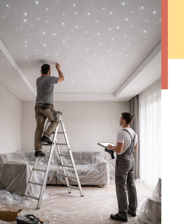 Монтаж натяжного потолка «звездное небо» в Мичуринске от 6730 руб. | ОТДЕЛОЧНИК-Мчр