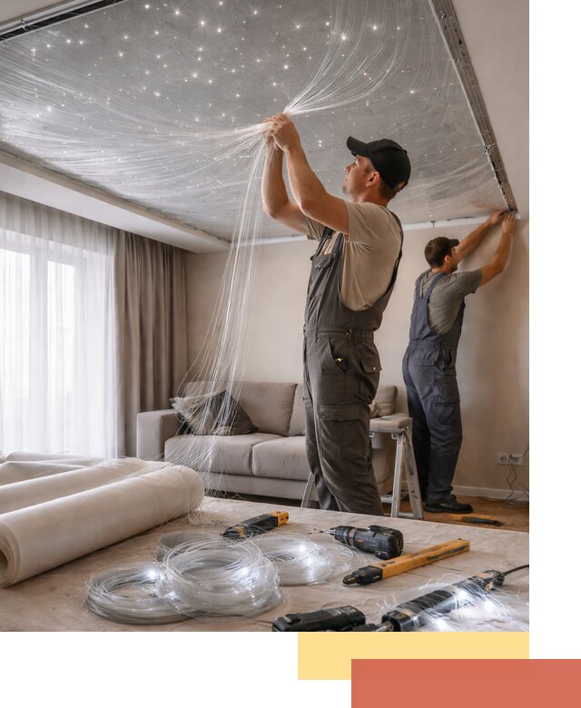 Монтаж натяжного потолка «Звездное небо» в Мичуринске