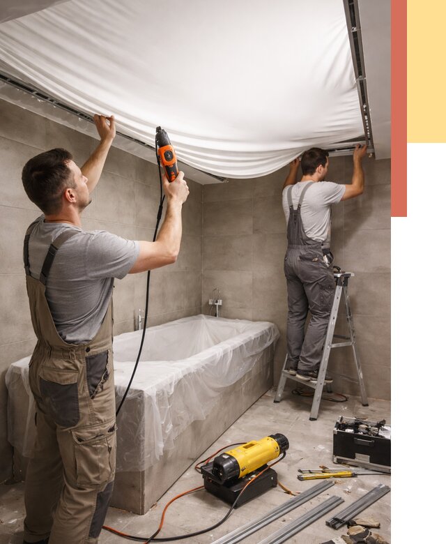 Монтаж натяжного потолка в ванной в Мичуринске от 1242 руб. под ключ | ОТДЕЛОЧНИК-Мчр