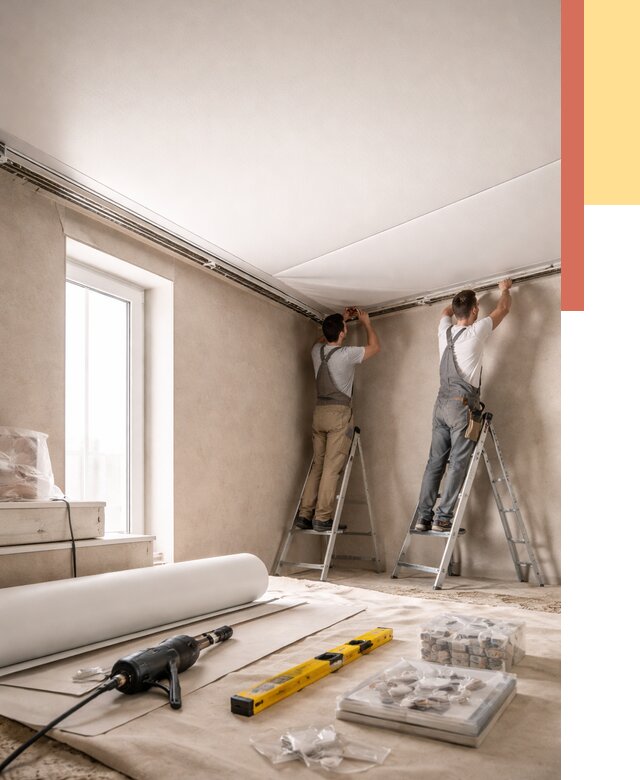 Монтаж натяжного потолка в спальне в Мичуринске от 3935 руб. под ключ | ОТДЕЛОЧНИК-Мчр