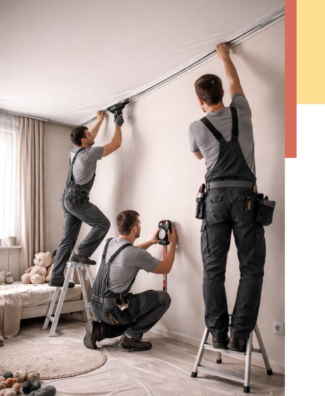 Монтаж натяжного потолка в детской в Мичуринске от 3624 руб. — быстро и недорого | ОТДЕЛОЧНИК-Мчр