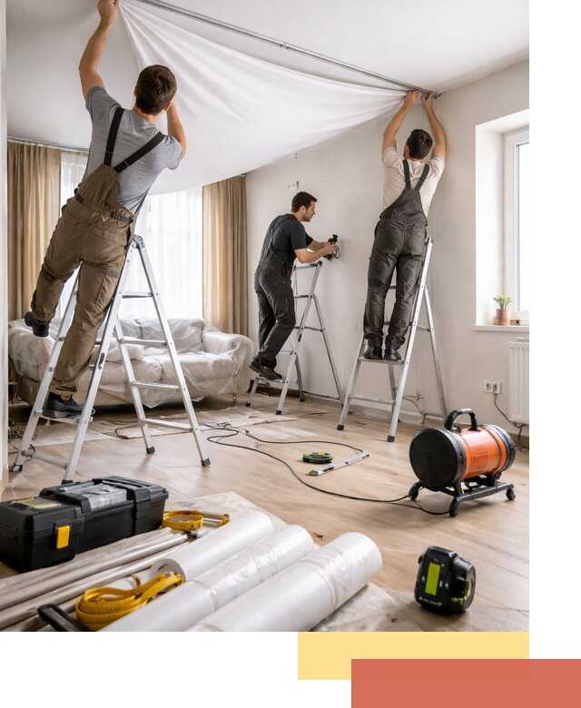 Монтаж натяжного потолка в гостиной в Мичуринске