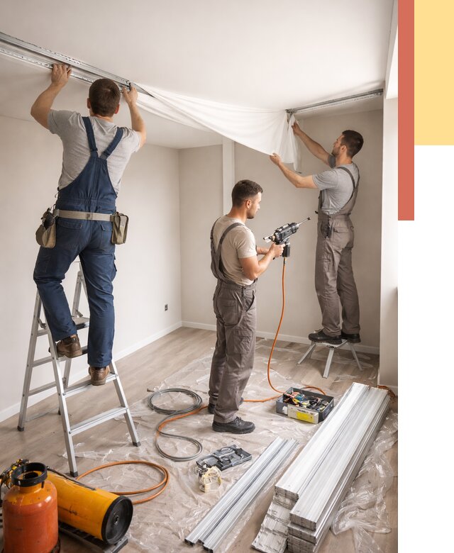 Монтаж натяжного потолка в студии в Мичуринске от 5695 руб. — быстро и недорого | ОТДЕЛОЧНИК-Мчр