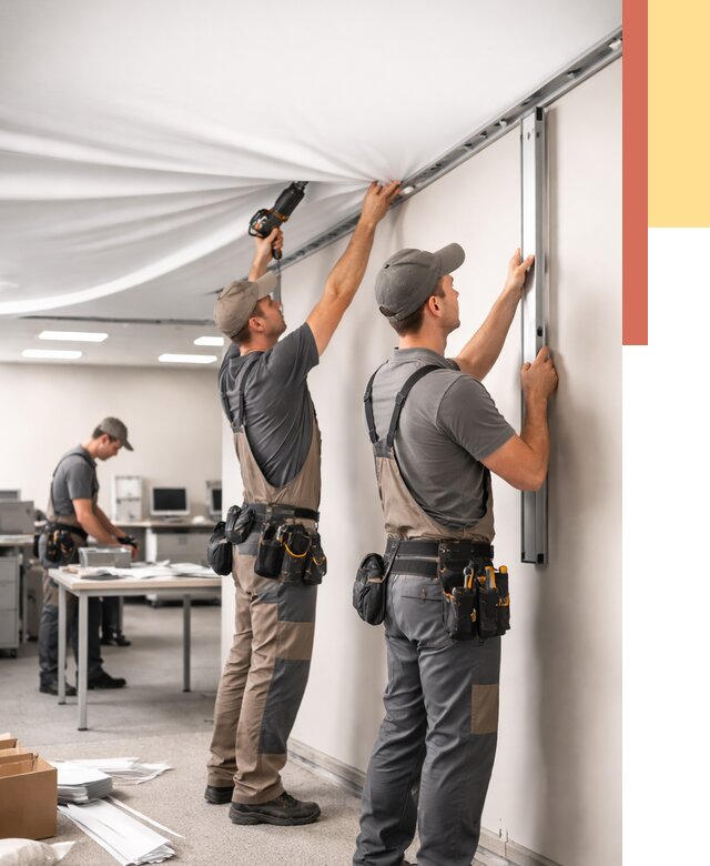 Монтаж натяжного потолка в офисе в Мичуринске от 466 руб/м² — быстро и недорого | ОТДЕЛОЧНИК-Мчр