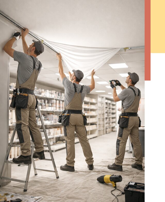 Монтаж натяжного потолка в магазине в Мичуринске от 4659 руб. быстро и недорого | ОТДЕЛОЧНИК-Мчр