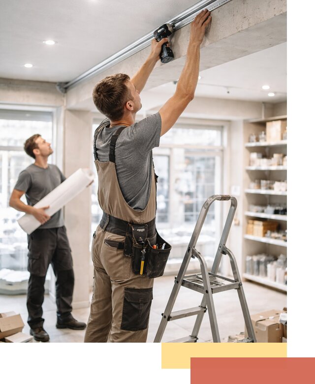 Монтаж натяжных потолков в магазине в Мичуринске