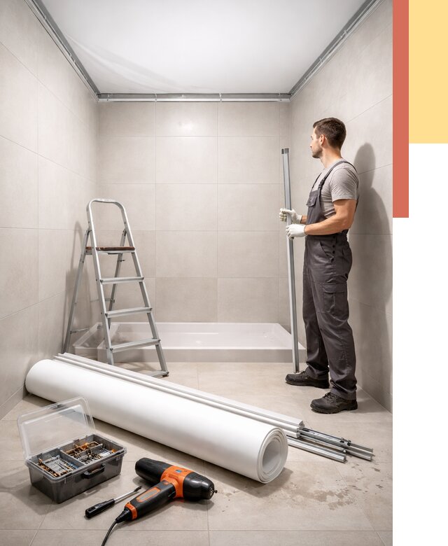 Монтаж натяжного потолка в санузле в Мичуринске от 1915 руб. — ОТДЕЛОЧНИК-Мчр