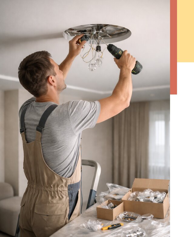 Установка люстры в натяжной потолок в Мичуринске от 1242 руб. | Быстро и недорого — ОТДЕЛОЧНИК-Мчр