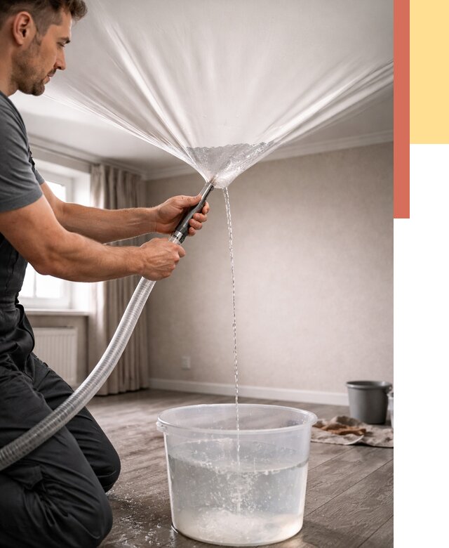 Слив воды с натяжного потолка в Мичуринске от 2589 руб. быстро и недорого | ОТДЕЛОЧНИК-Мчр