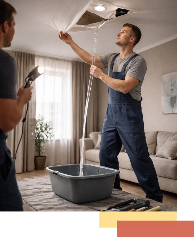 Слив воды с натяжного потолка в Мичуринске быстро и аккуратно