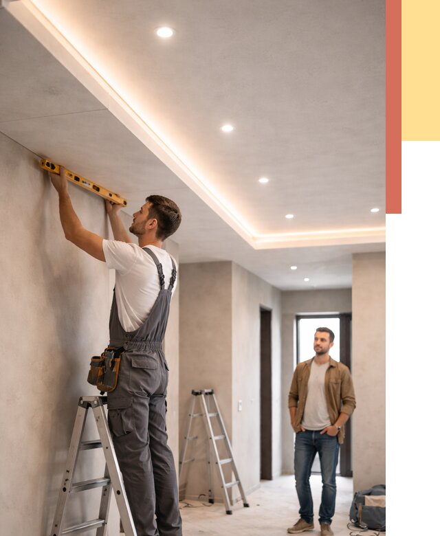 Потолок из гипсокартона с подсветкой в Мичуринске от 777 руб./м2 под ключ | ОТДЕЛОЧНИК-Мчр