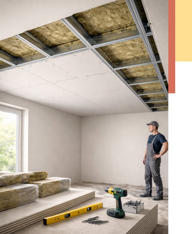 Звукоизоляция потолка ГКЛ в Мичуринске от 984 руб. — монтаж под ключ | ОТДЕЛОЧНИК-Мчр